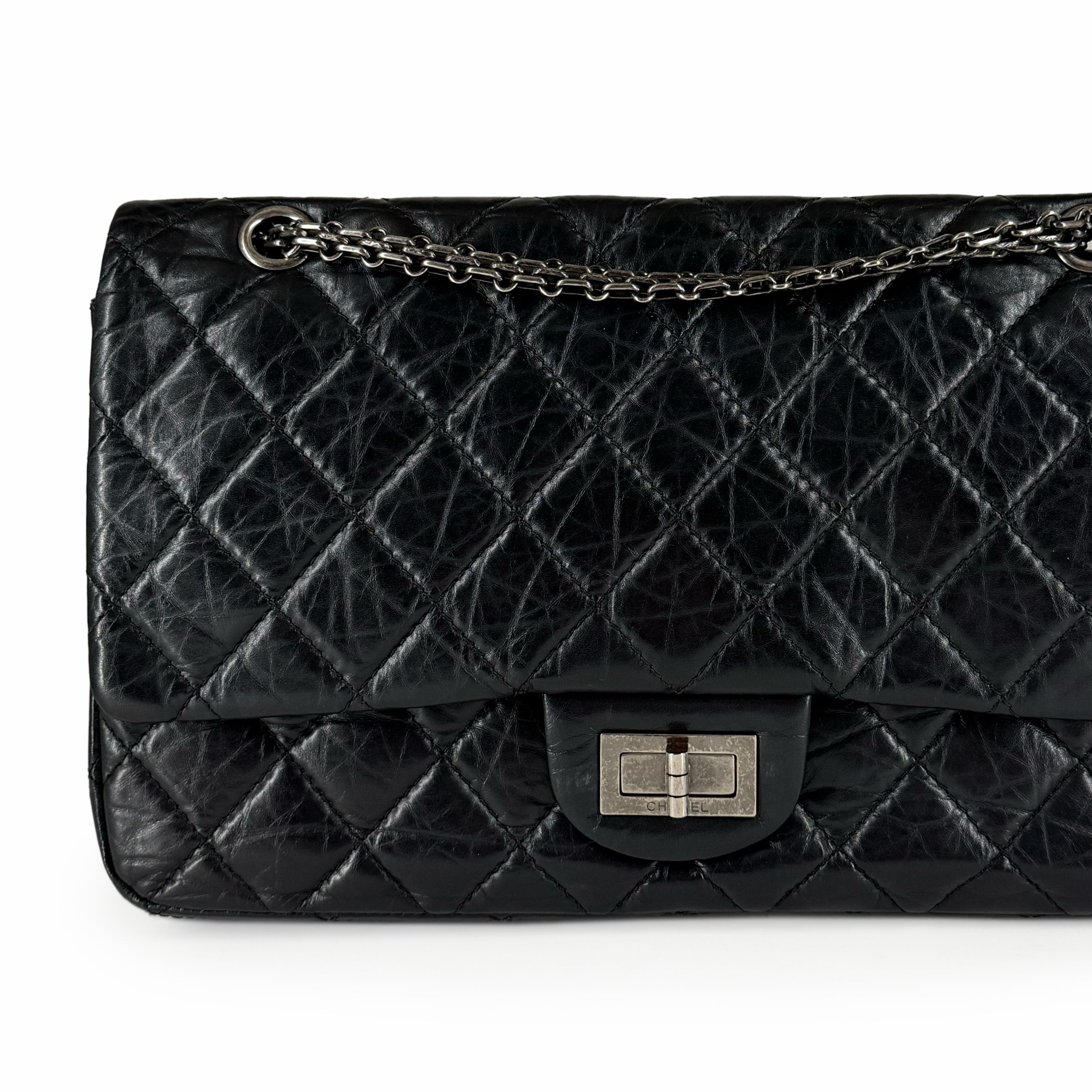 Chanel 2.55 Reissue 227 Large Black Quilted Aged Calfskin