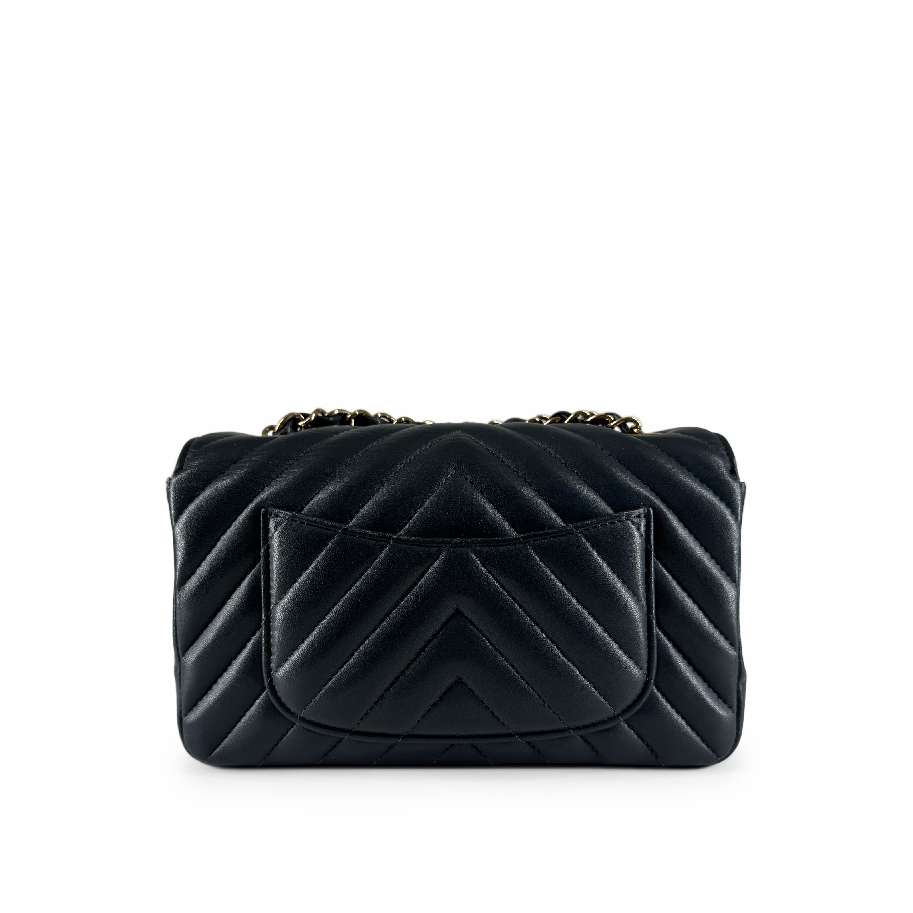 Chanel Mini Rectangular Flap Bag Dusty Blue Chevron CHW