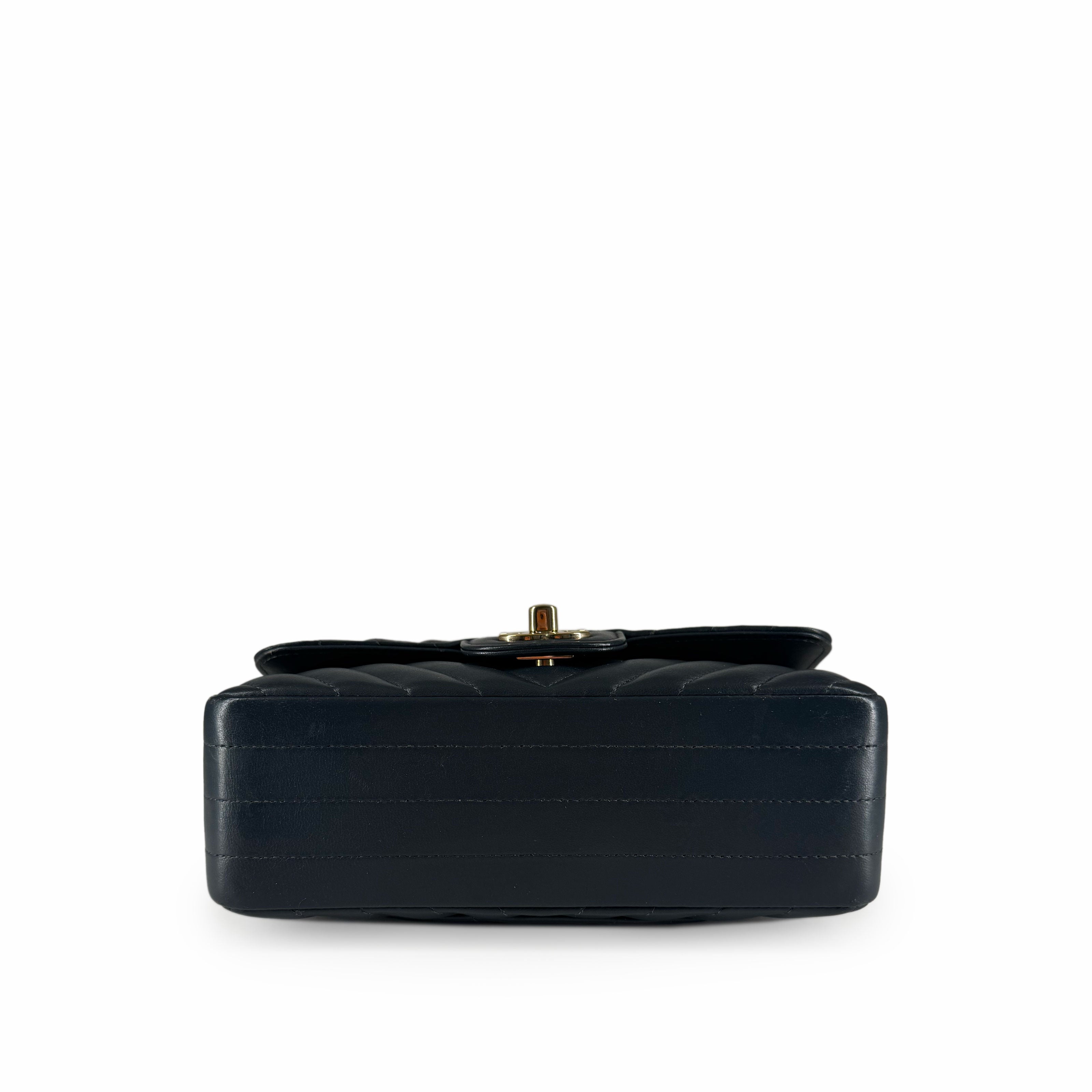 Chanel Mini Rectangular Flap Bag Dusty Blue Chevron CHW