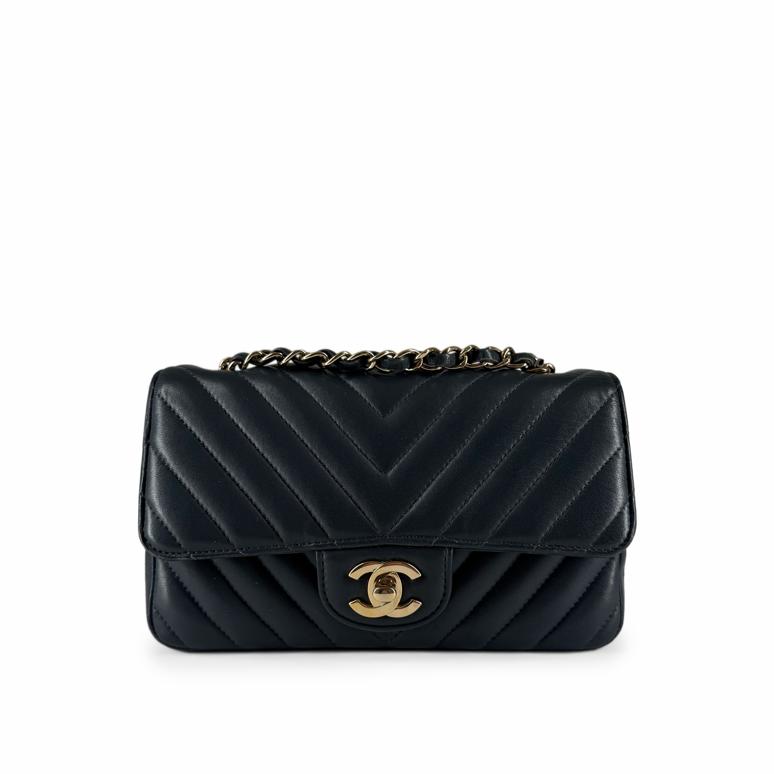 Chanel Mini Rectangular Flap Bag Dusty Blue Chevron CHW