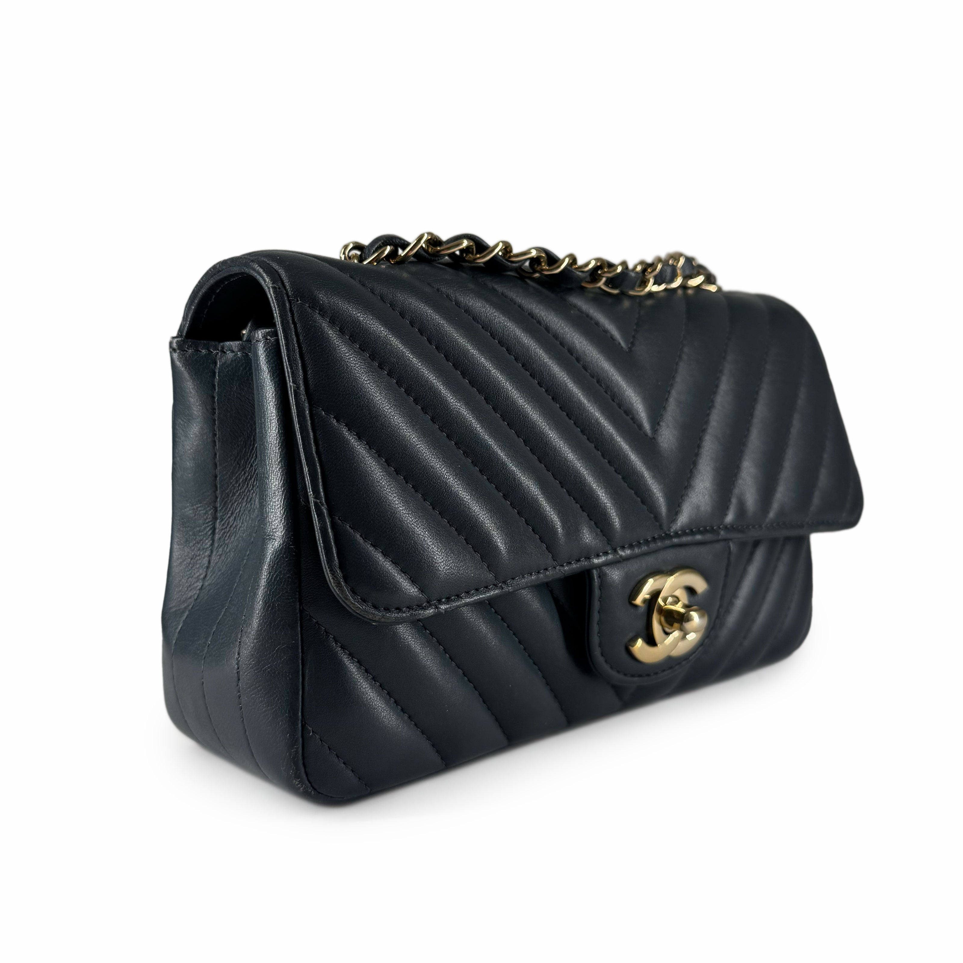 Chanel Mini Rectangular Flap Bag Dusty Blue Chevron CHW