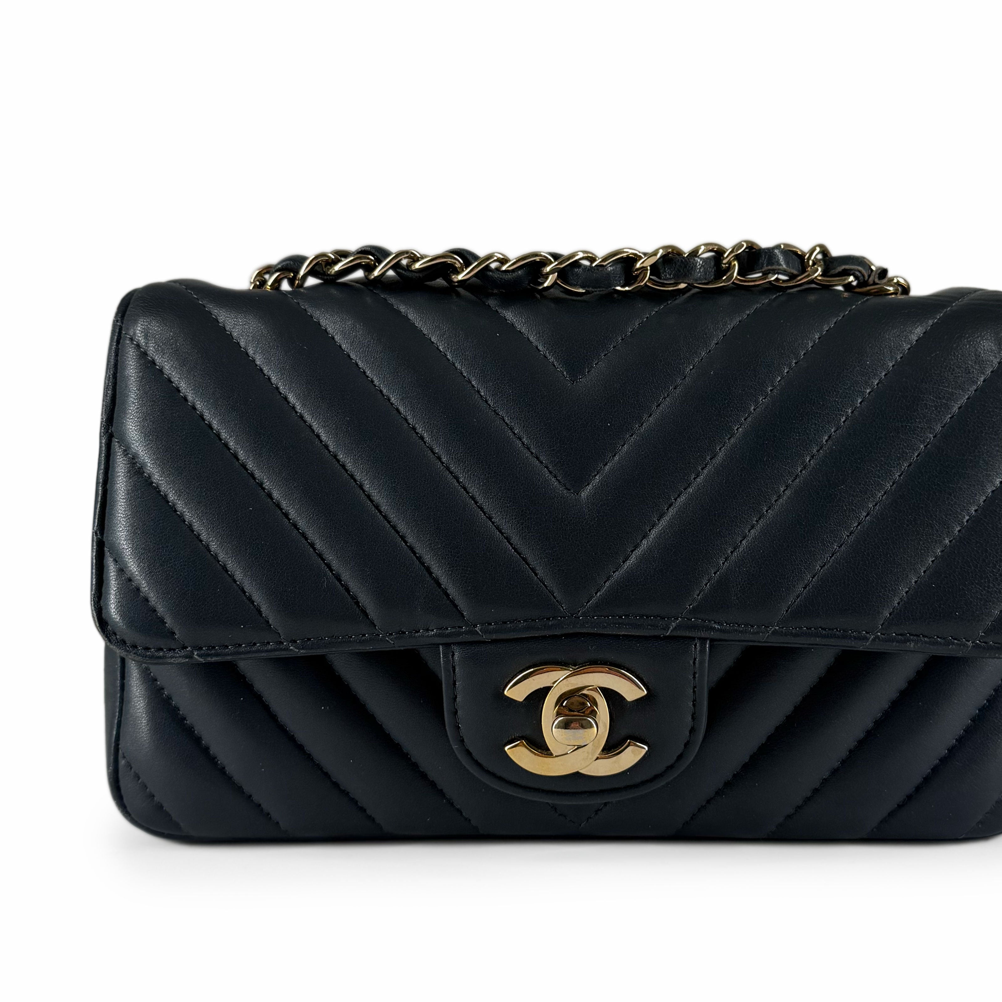 Chanel Mini Rectangular Flap Bag Dusty Blue Chevron CHW