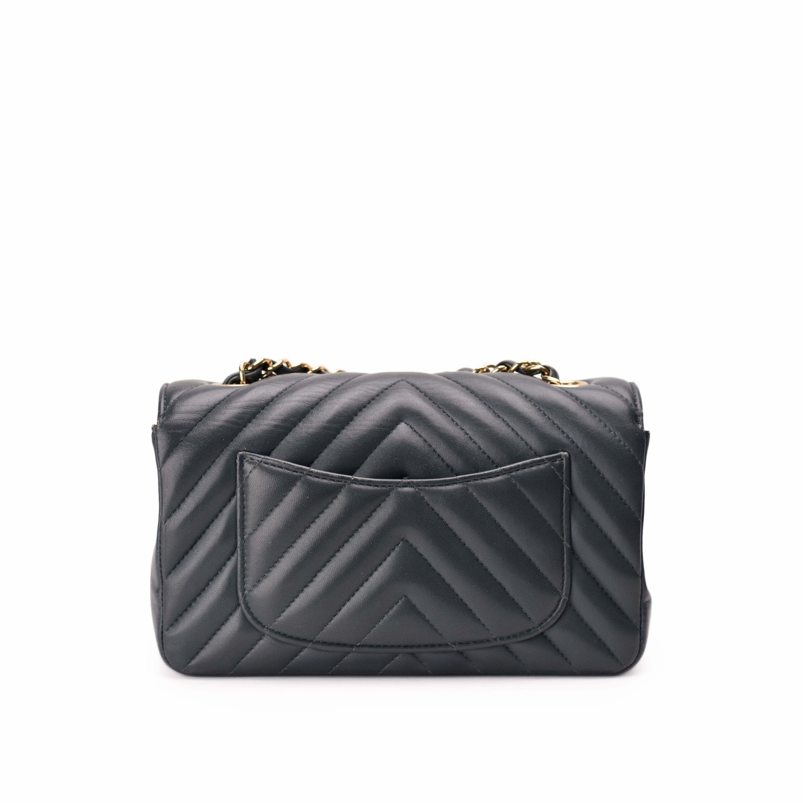 Chanel Mini Rectangular Flap Bag Dusty Blue Chevron CHW