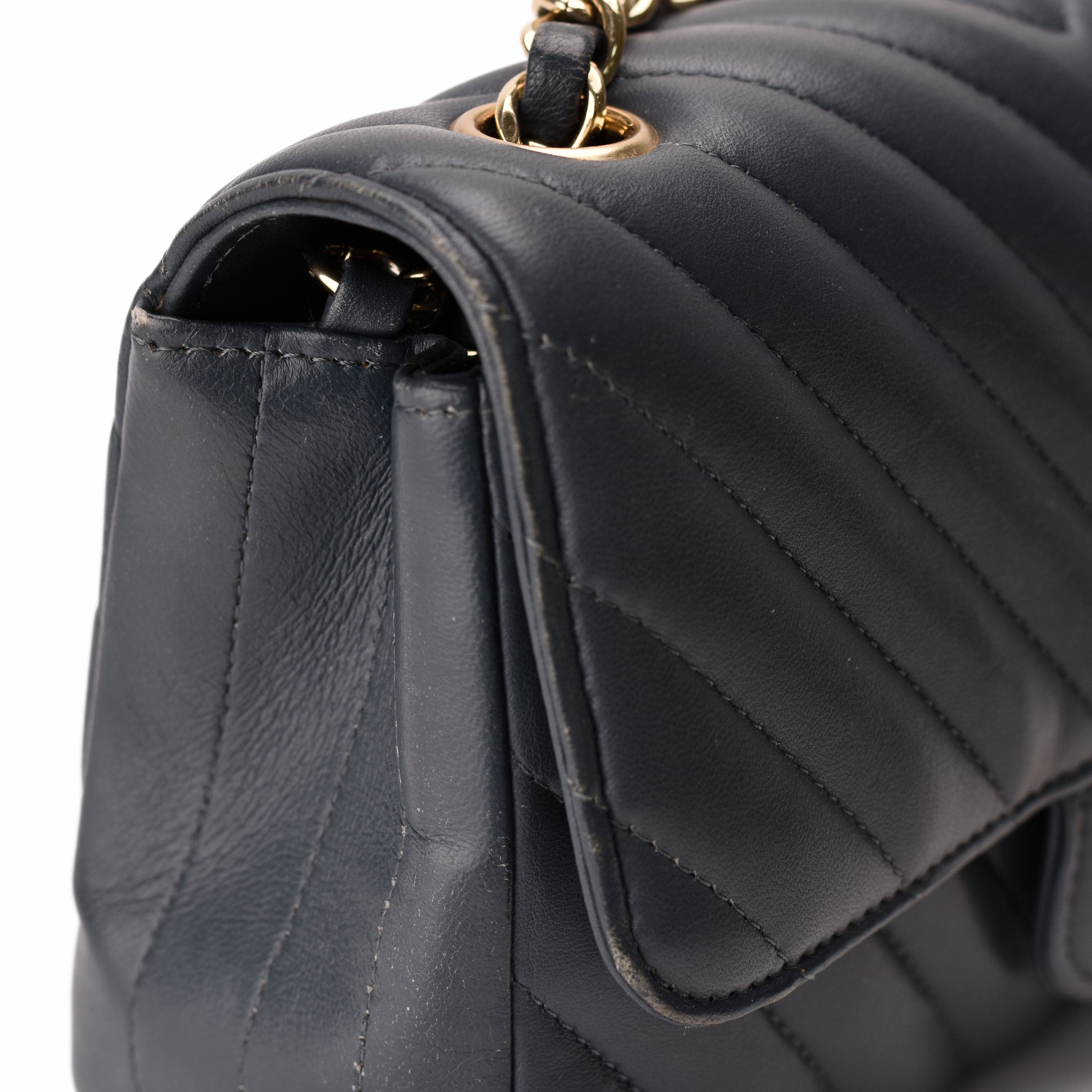 Chanel Mini Rectangular Flap Bag Dusty Blue Chevron CHW