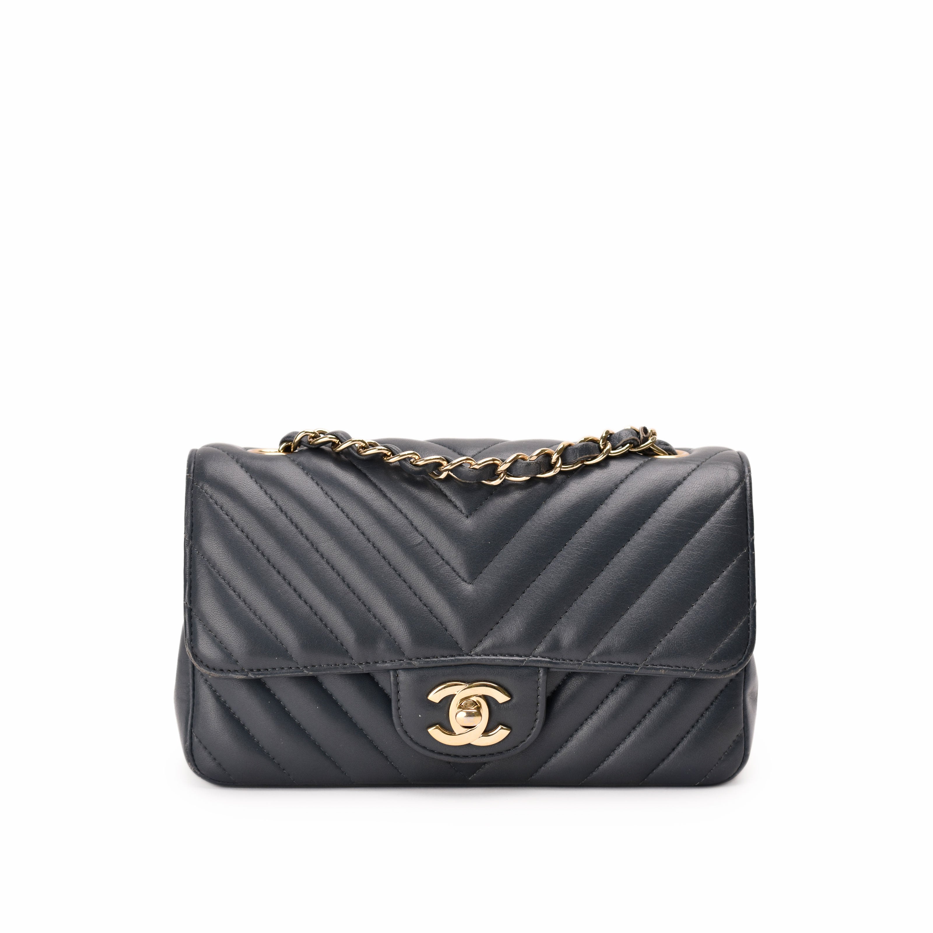 Chanel Mini Rectangular Flap Bag Dusty Blue Chevron CHW
