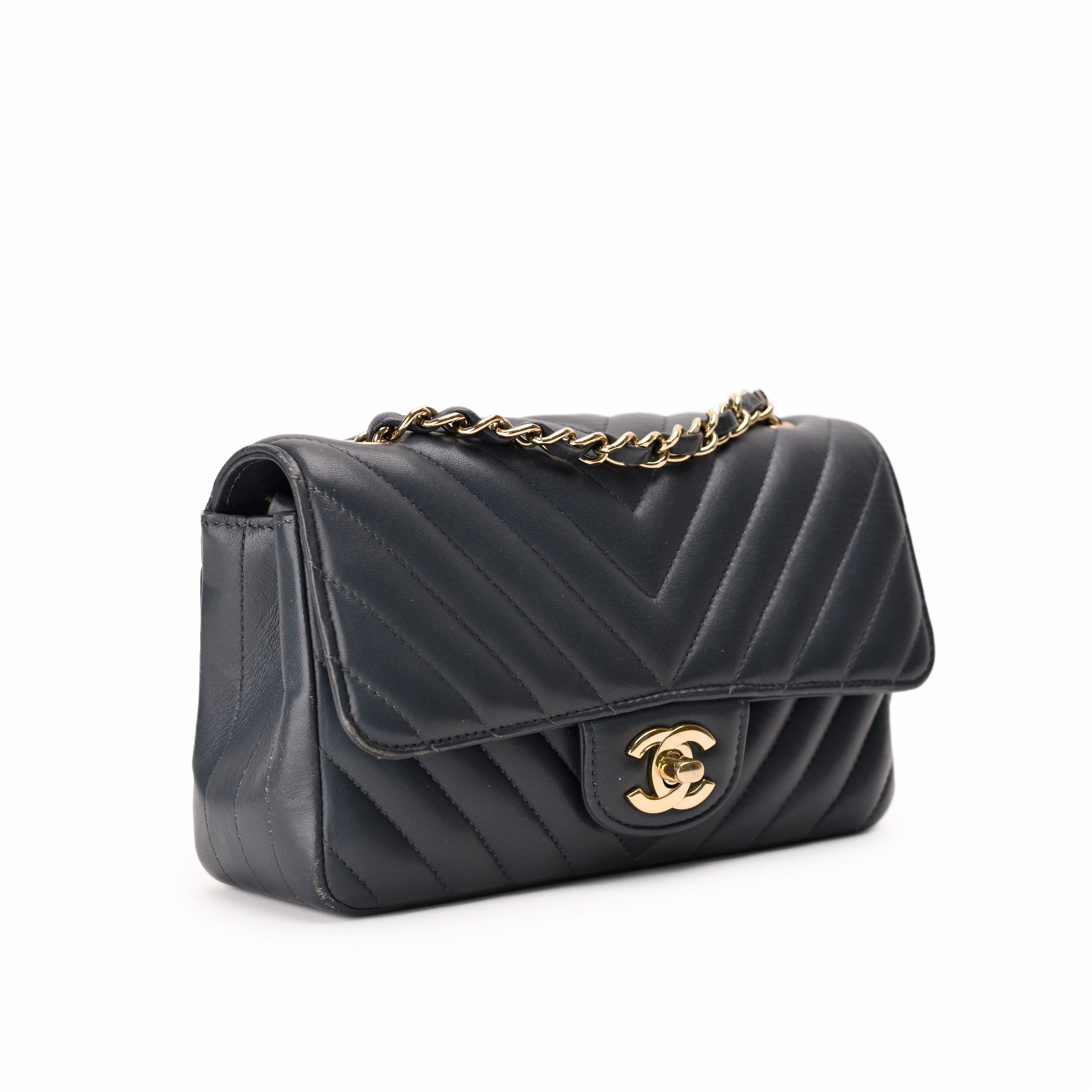 Chanel Mini Rectangular Flap Bag Dusty Blue Chevron CHW