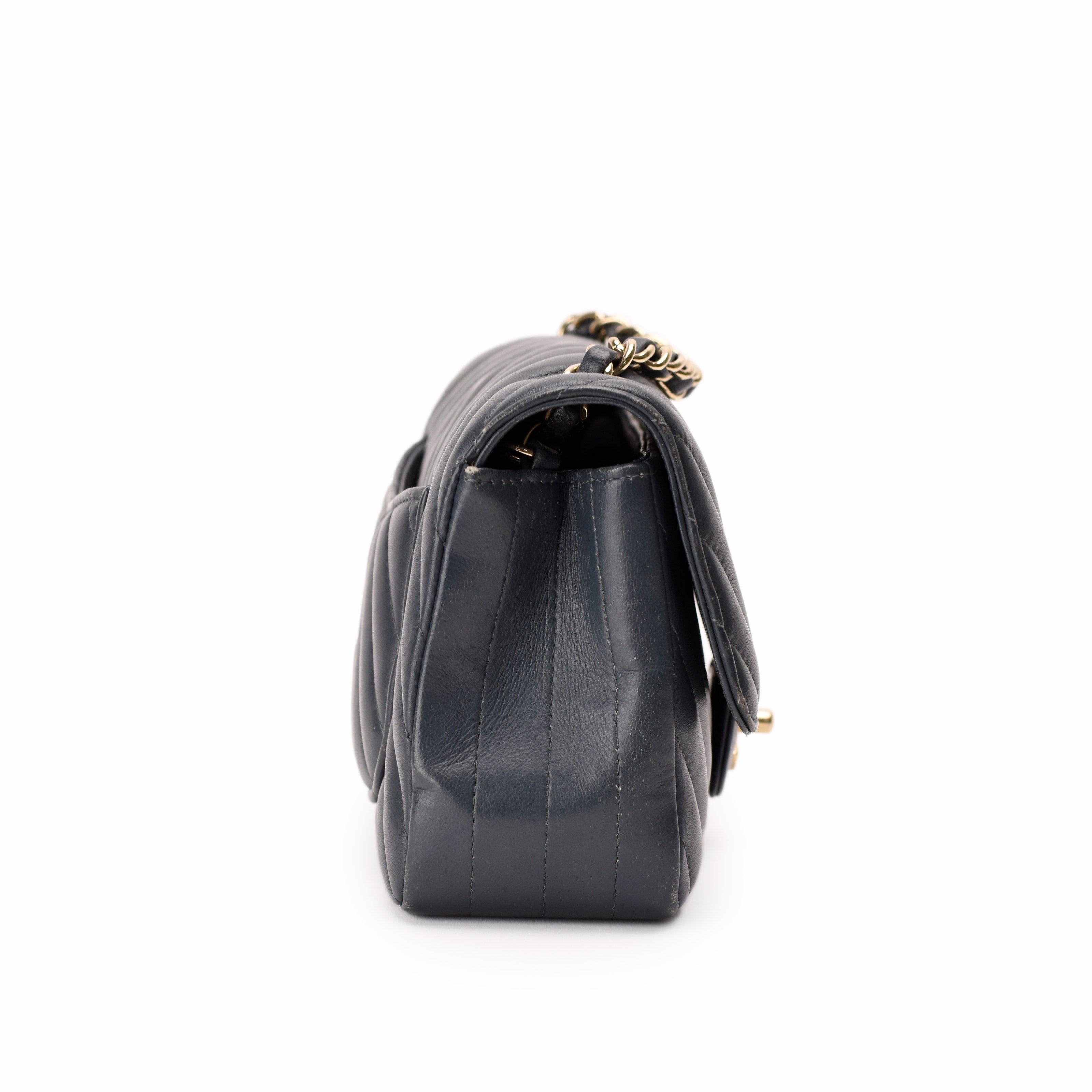 Chanel Mini Rectangular Flap Bag Dusty Blue Chevron CHW