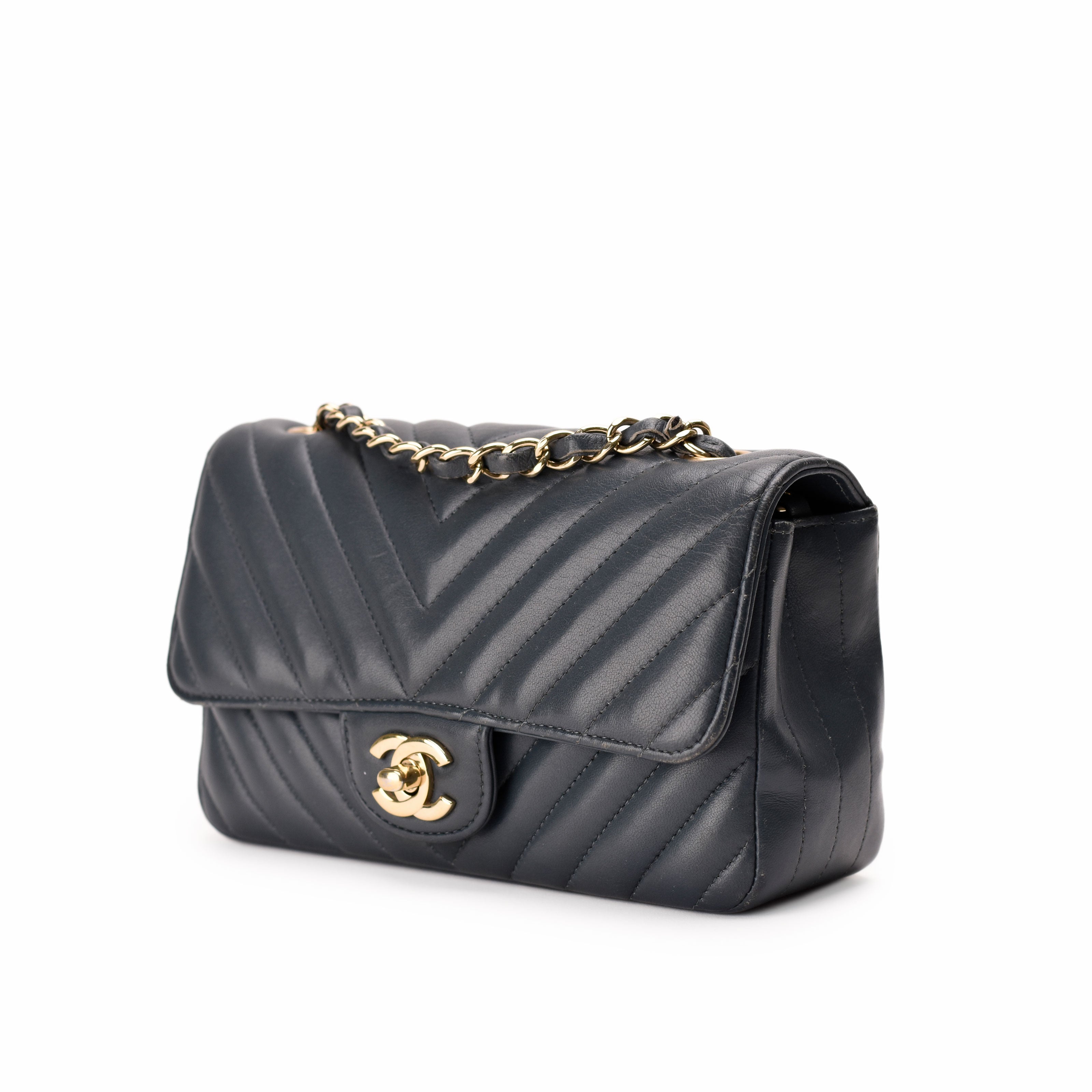 Chanel Mini Rectangular Flap Bag Dusty Blue Chevron CHW
