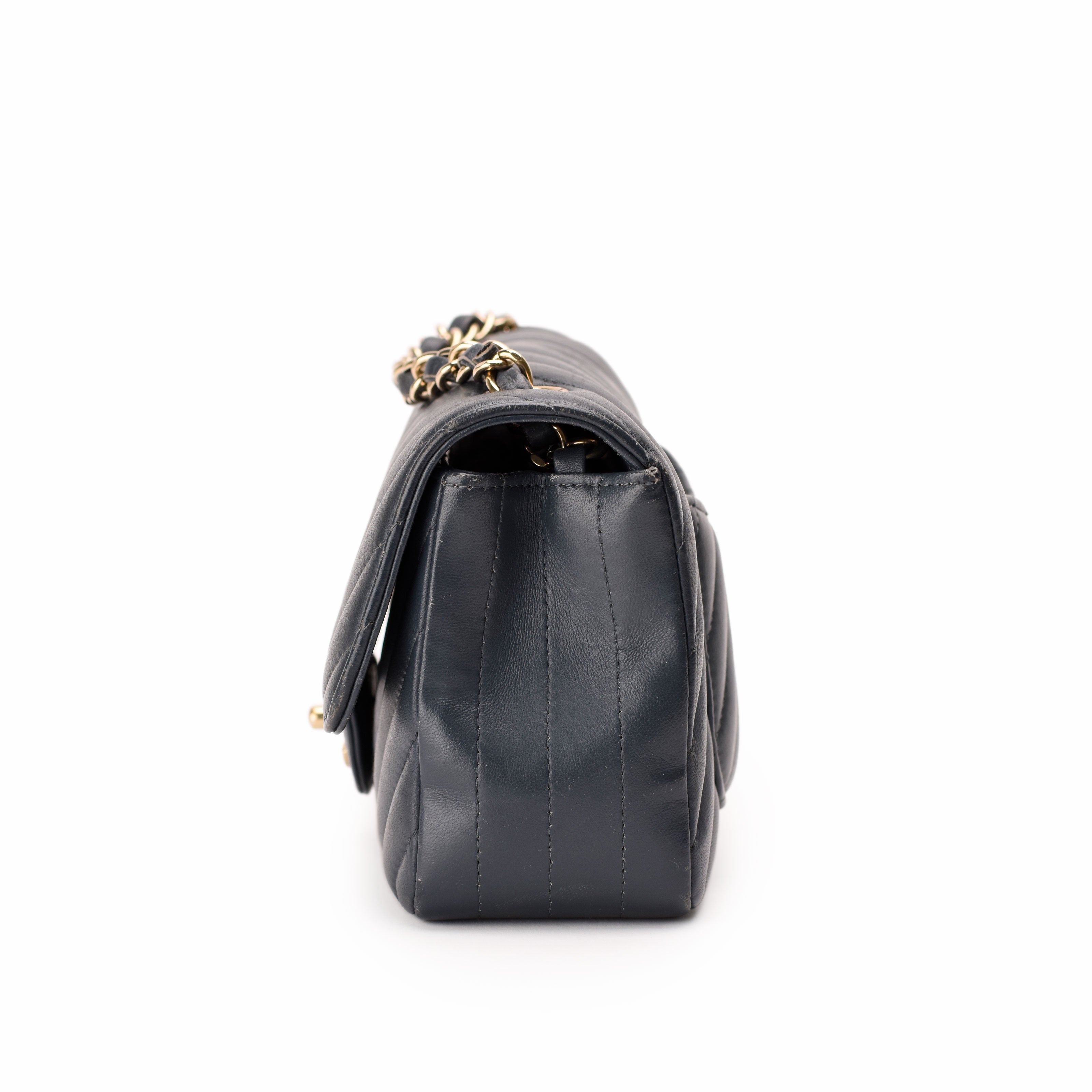 Chanel Mini Rectangular Flap Bag Dusty Blue Chevron CHW