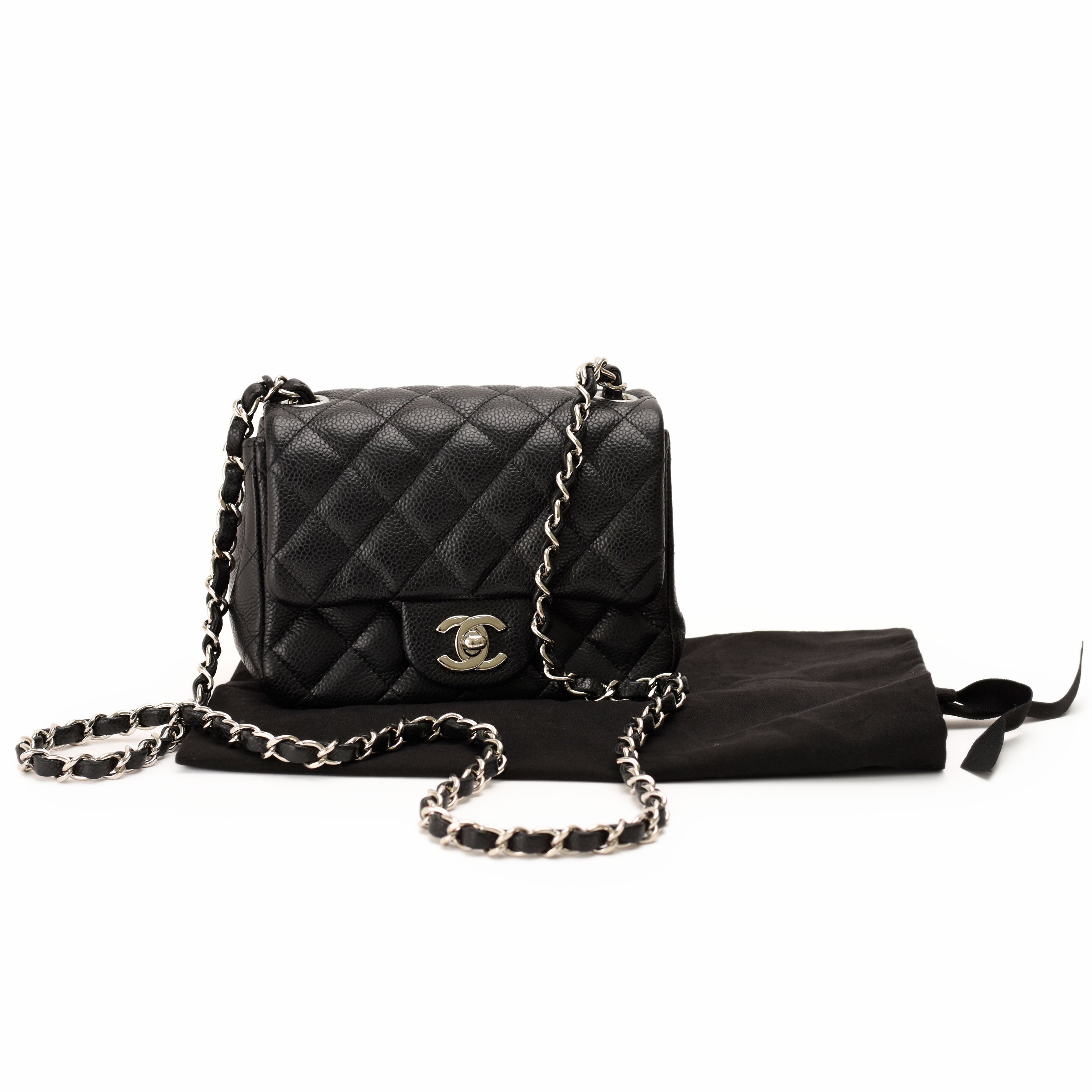 Chanel Mini Square Black Caviar SHW