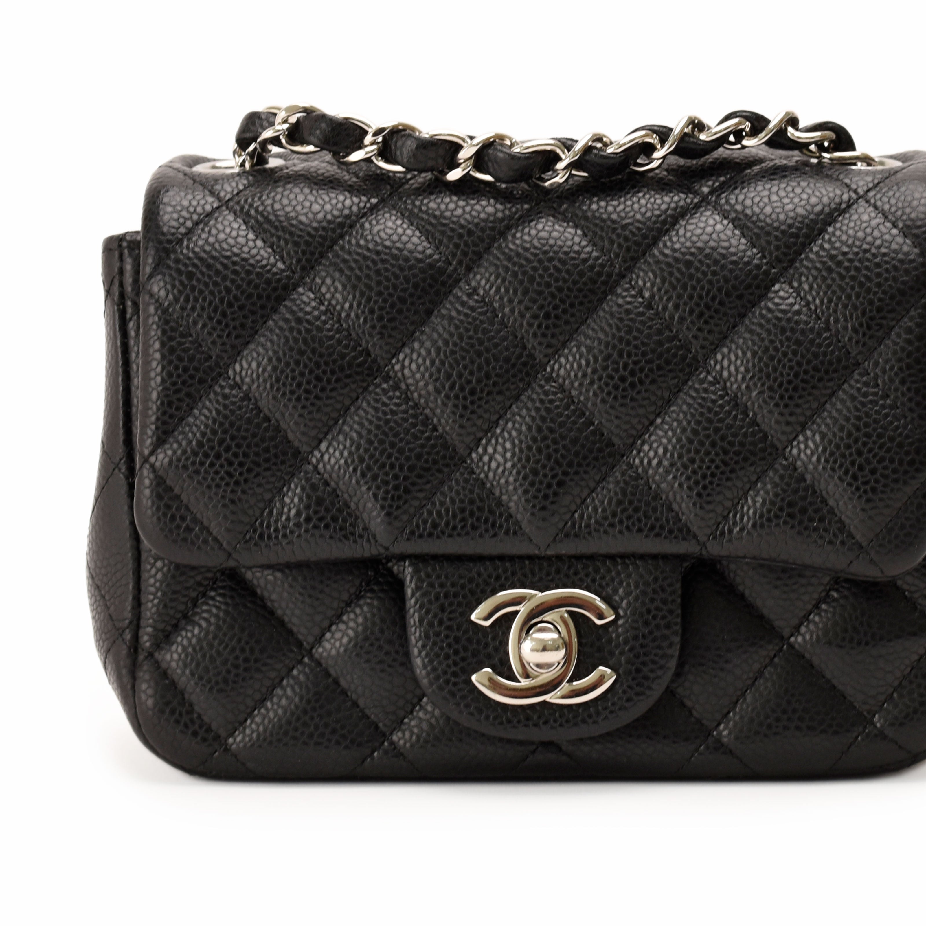 Chanel Mini Square Black Caviar SHW