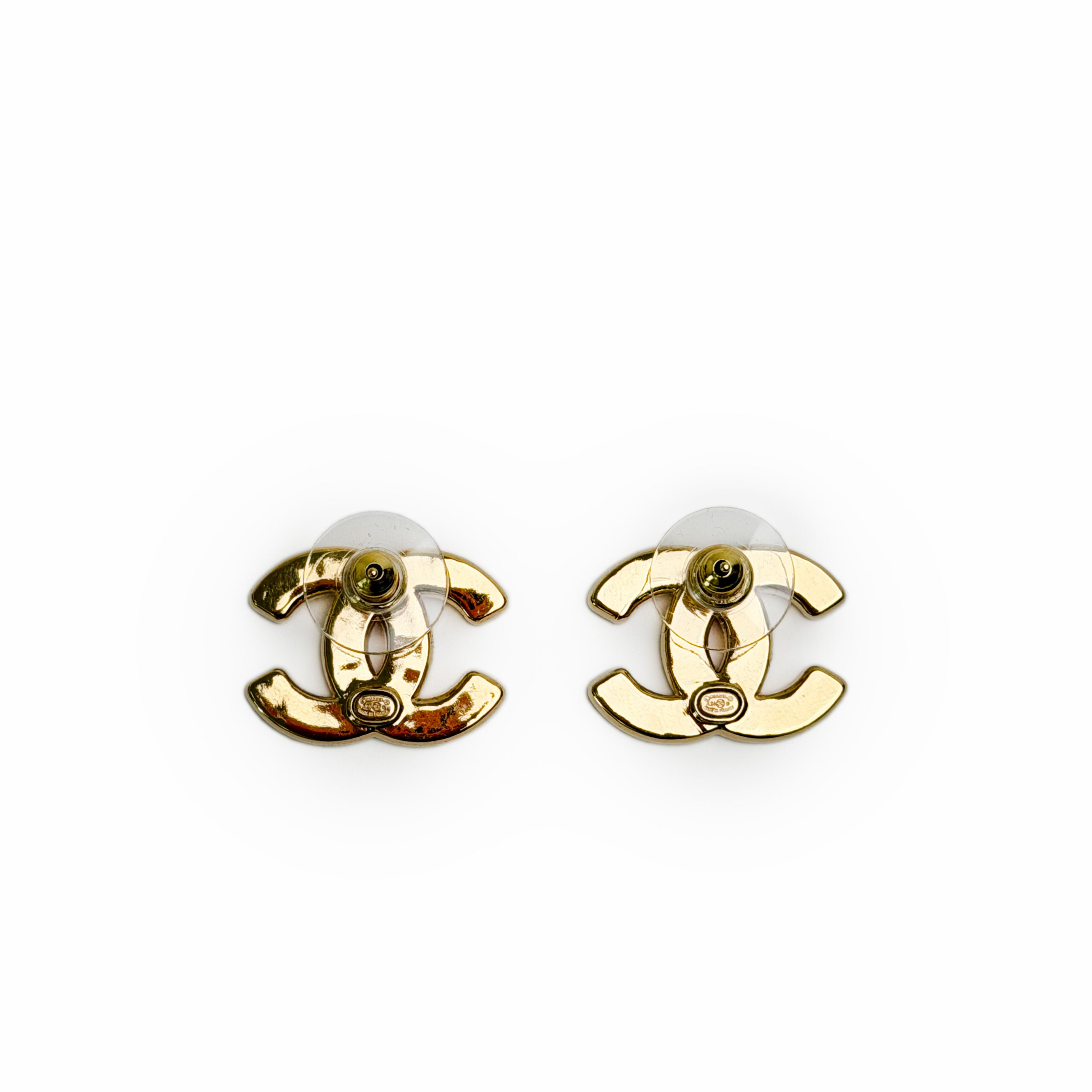 Chanel CC Metal Mirror Clover Earrings Gold Pink