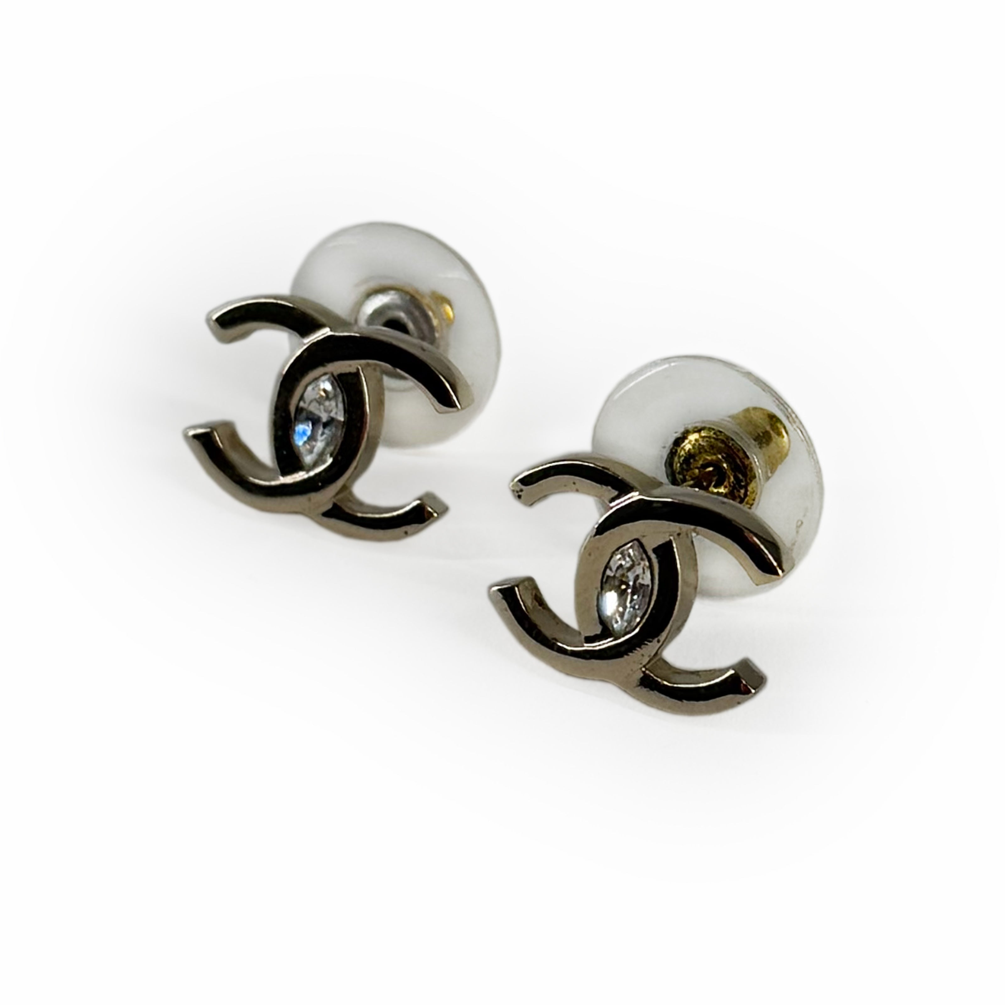 Chanel CC Oval Crystal Champagne Earrings