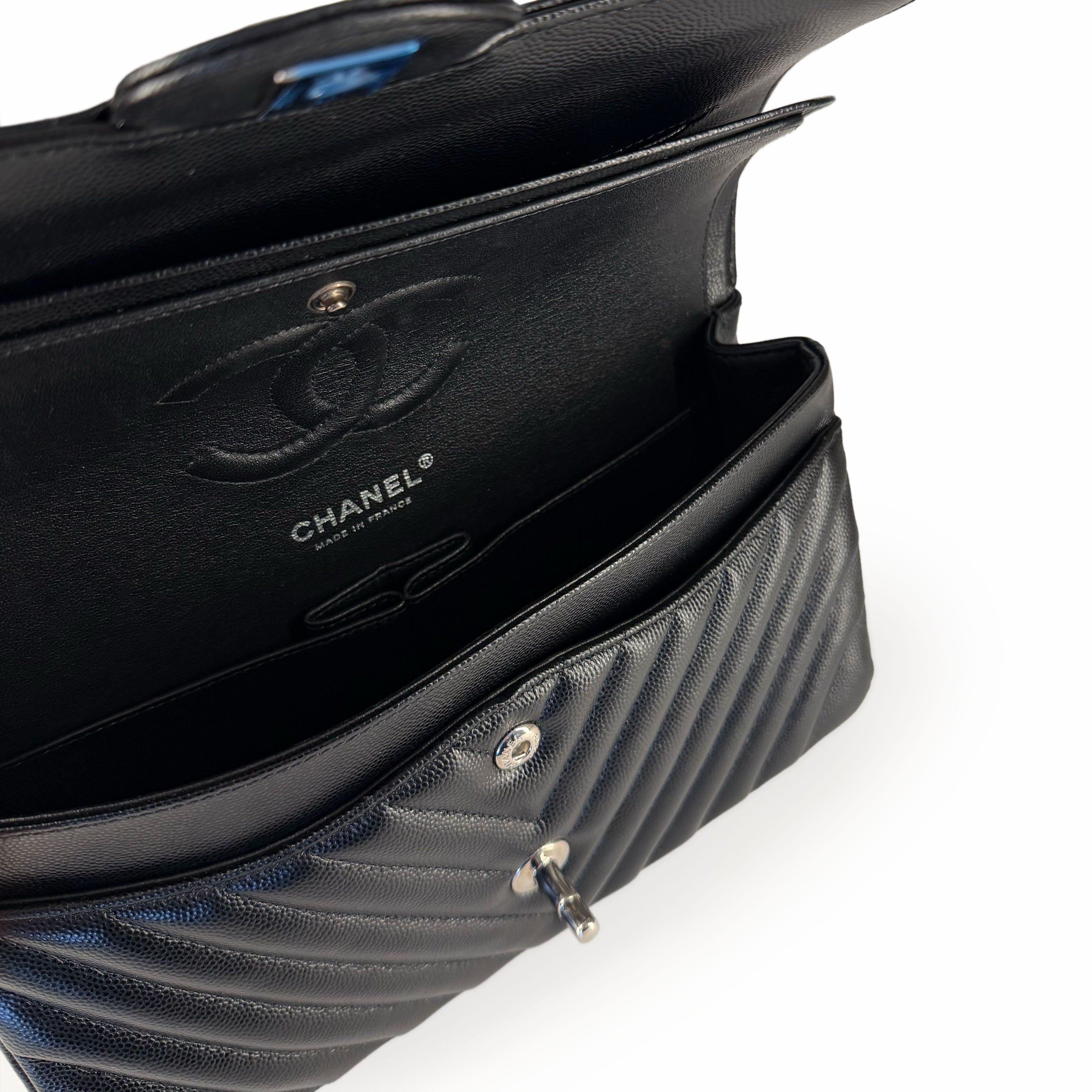 Chanel Timeless Medium Black Caviar Chevron SHW
