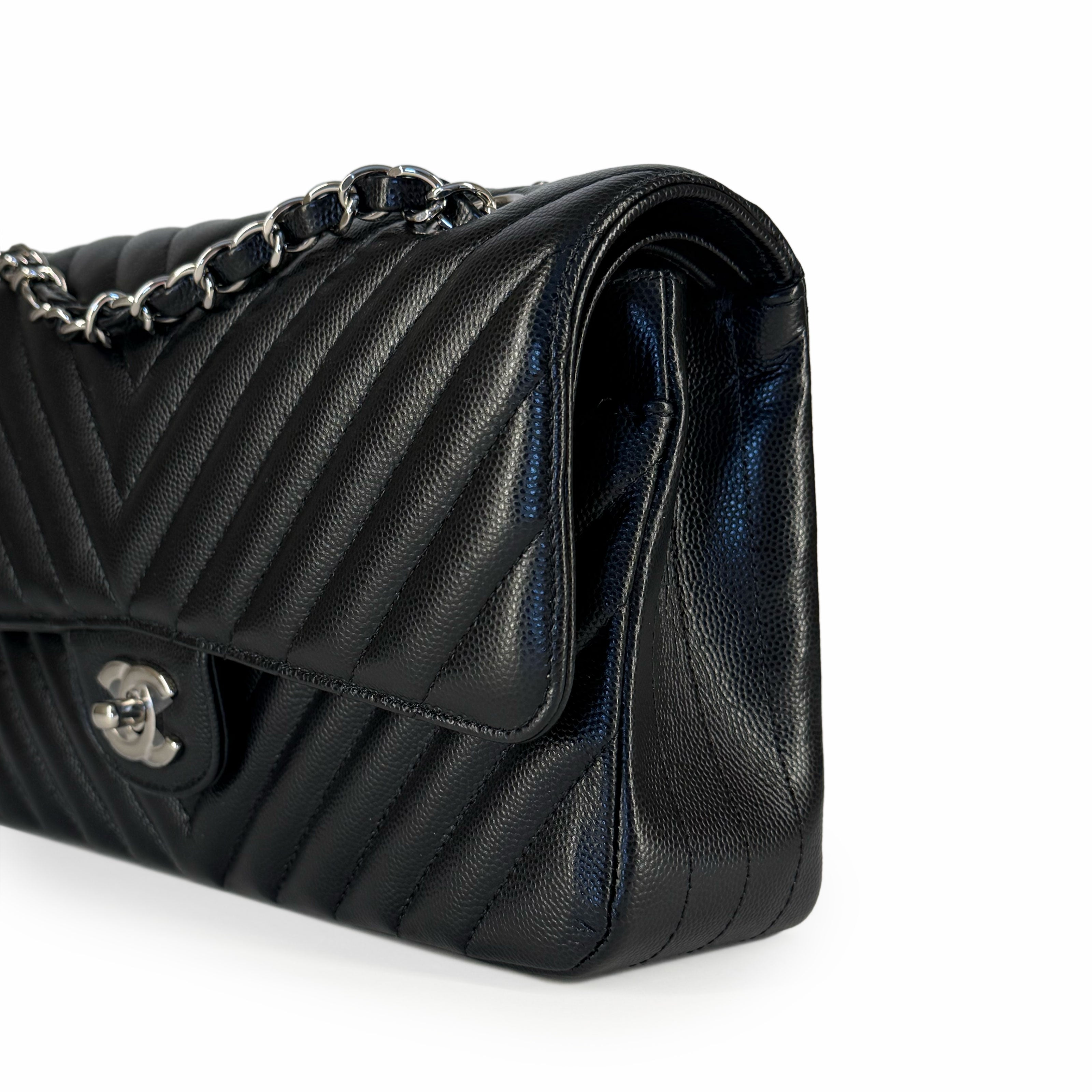 Chanel Timeless Medium Black Caviar Chevron SHW