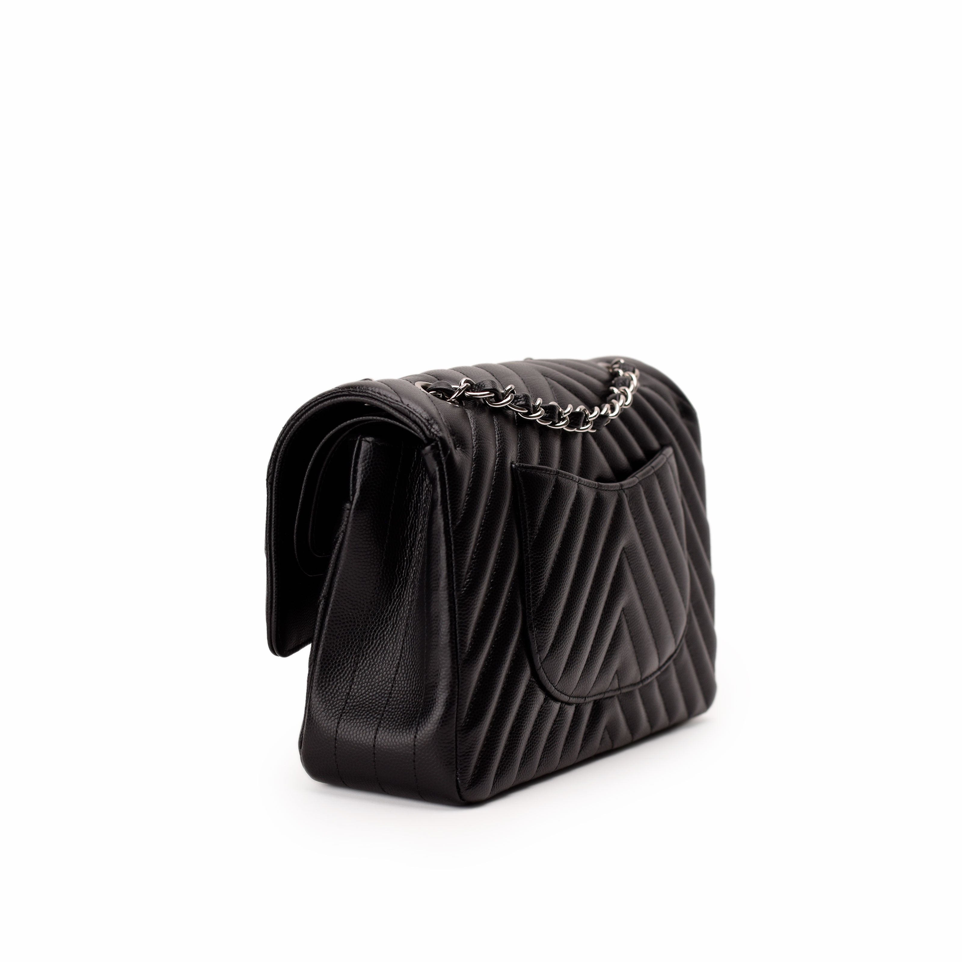 Chanel Timeless Medium Black Caviar Chevron SHW