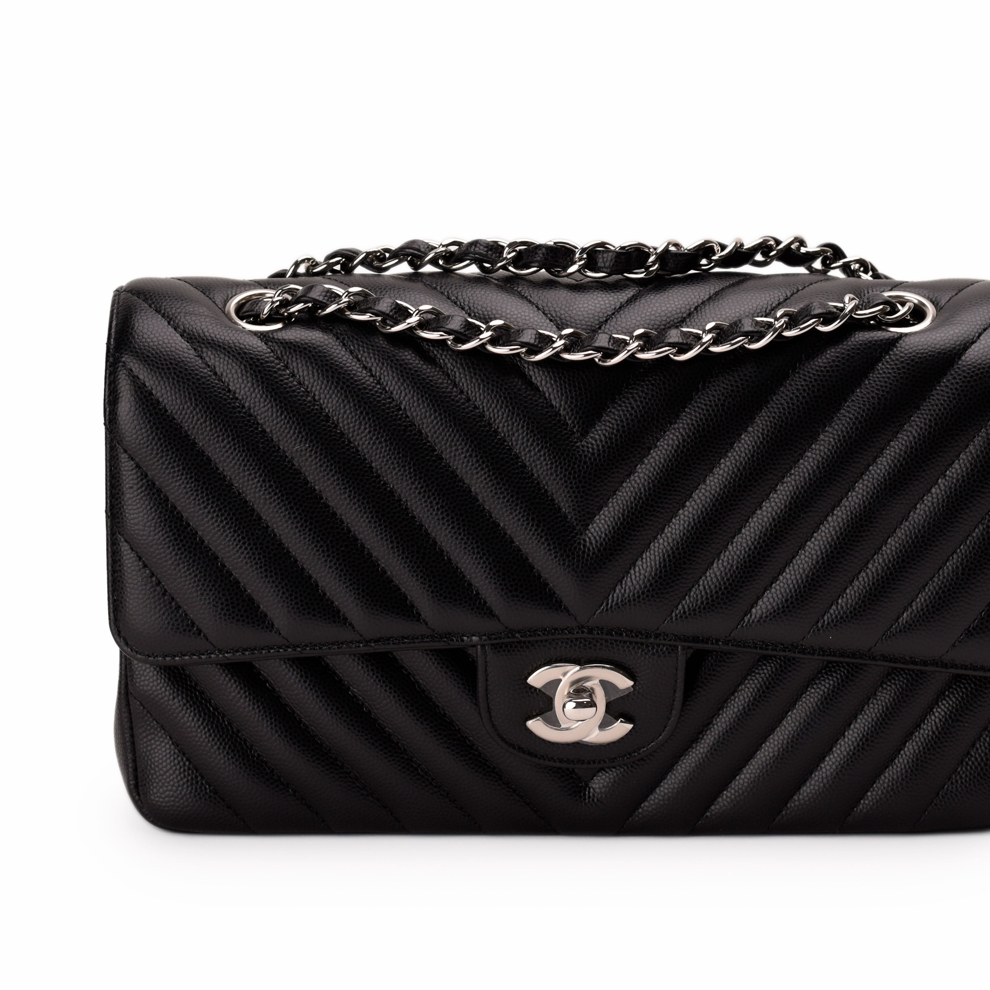 Chanel Timeless Medium Black Caviar Chevron SHW