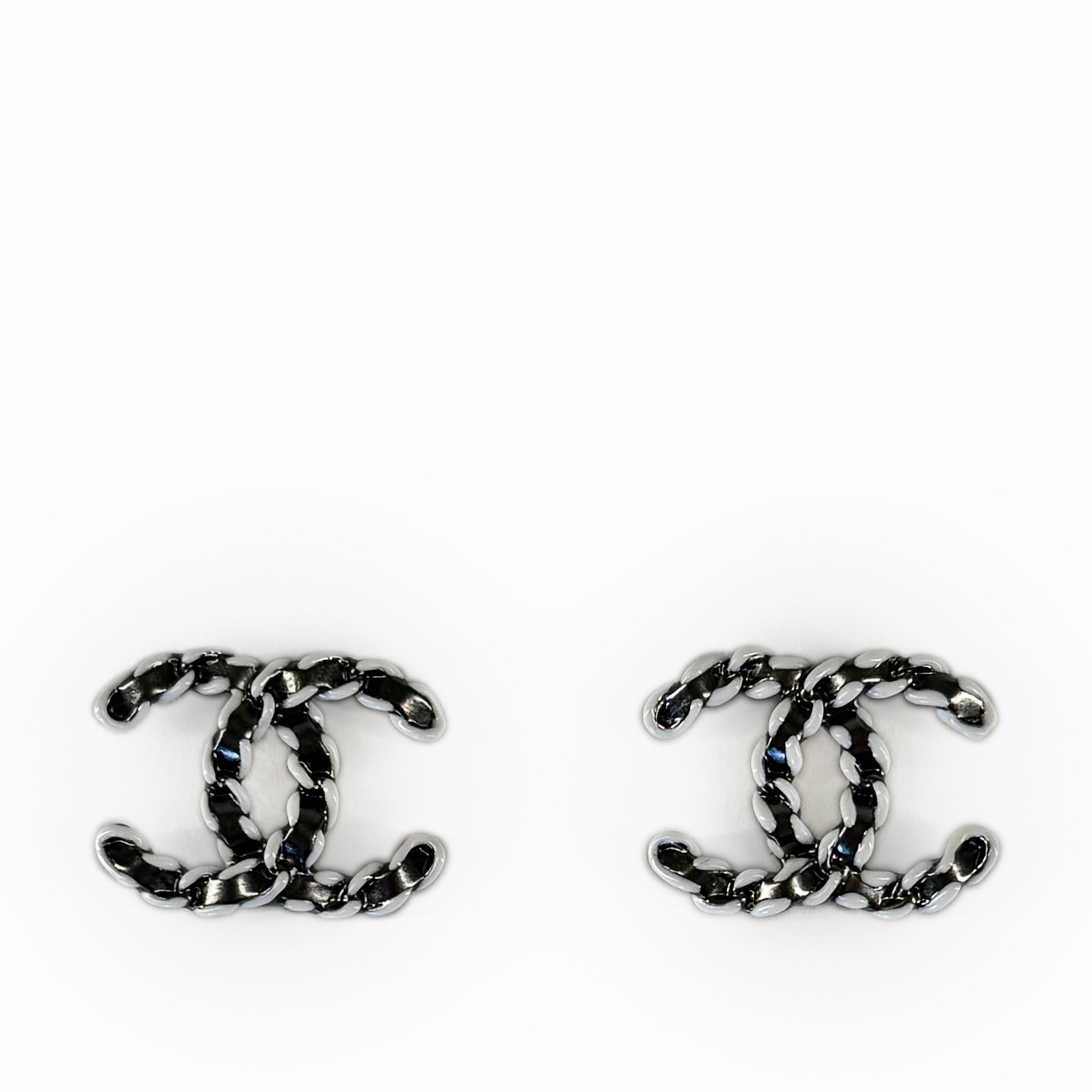 Chanel CC White Metal Gun Earrings