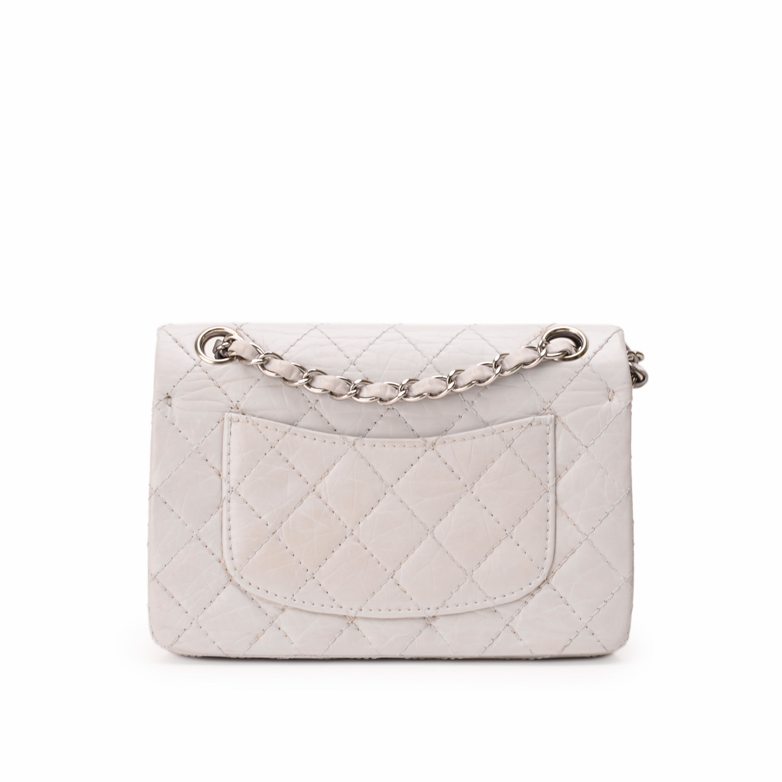 Chanel Vintage Mini Double Flap Quilted Aged Calfskin White SHW