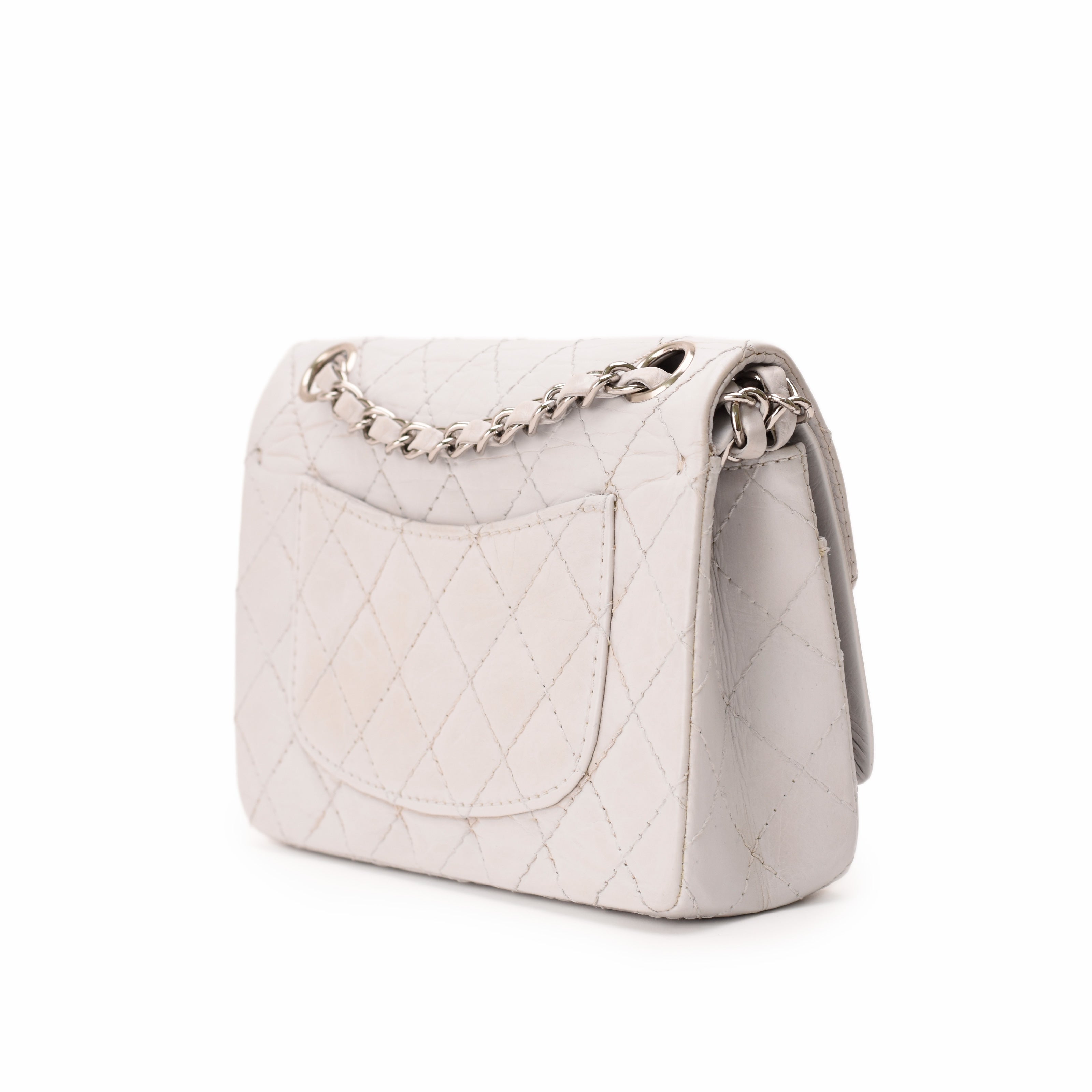 Chanel Vintage Mini Double Flap Quilted Aged Calfskin White SHW