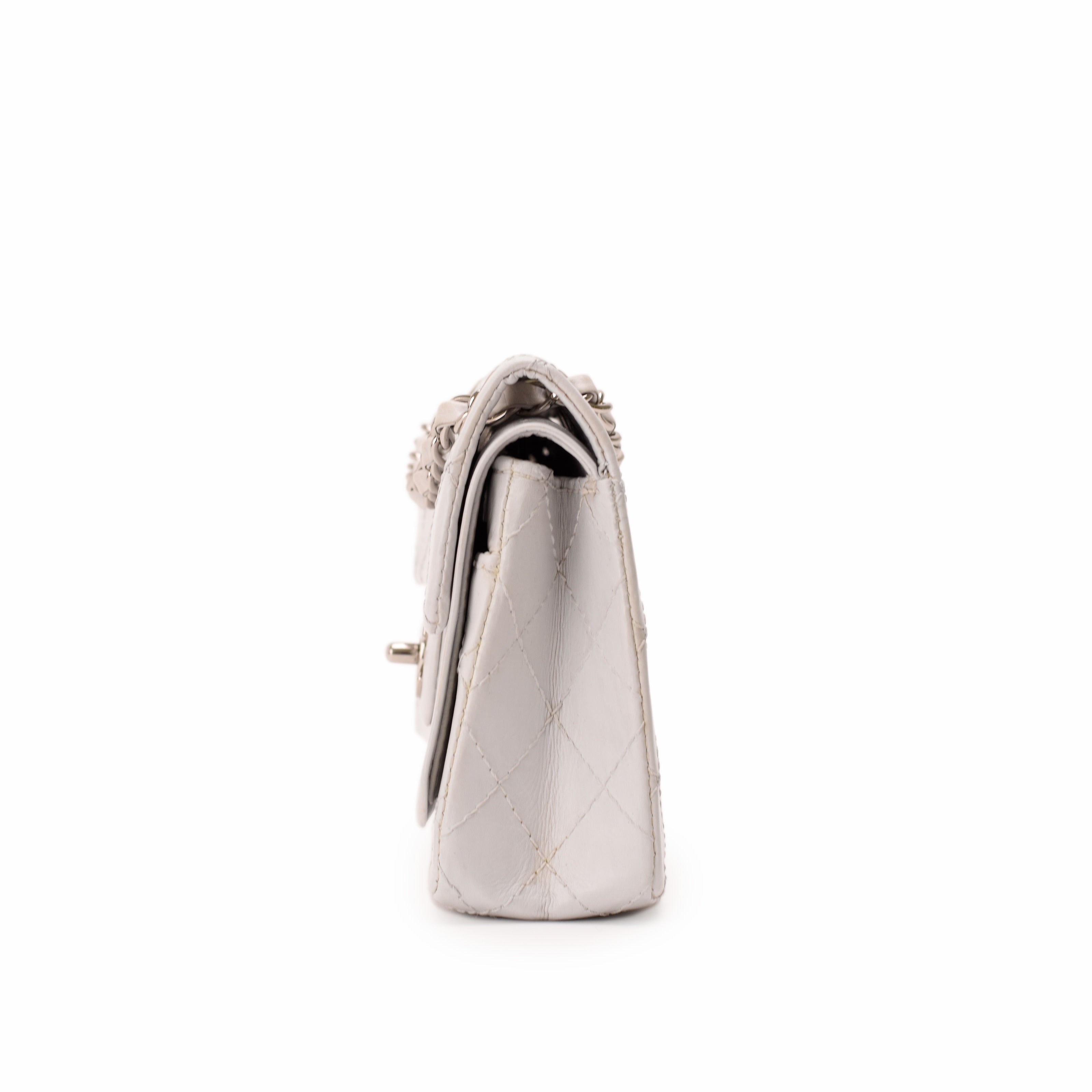 Chanel Vintage Mini Double Flap Quilted Aged Calfskin White SHW