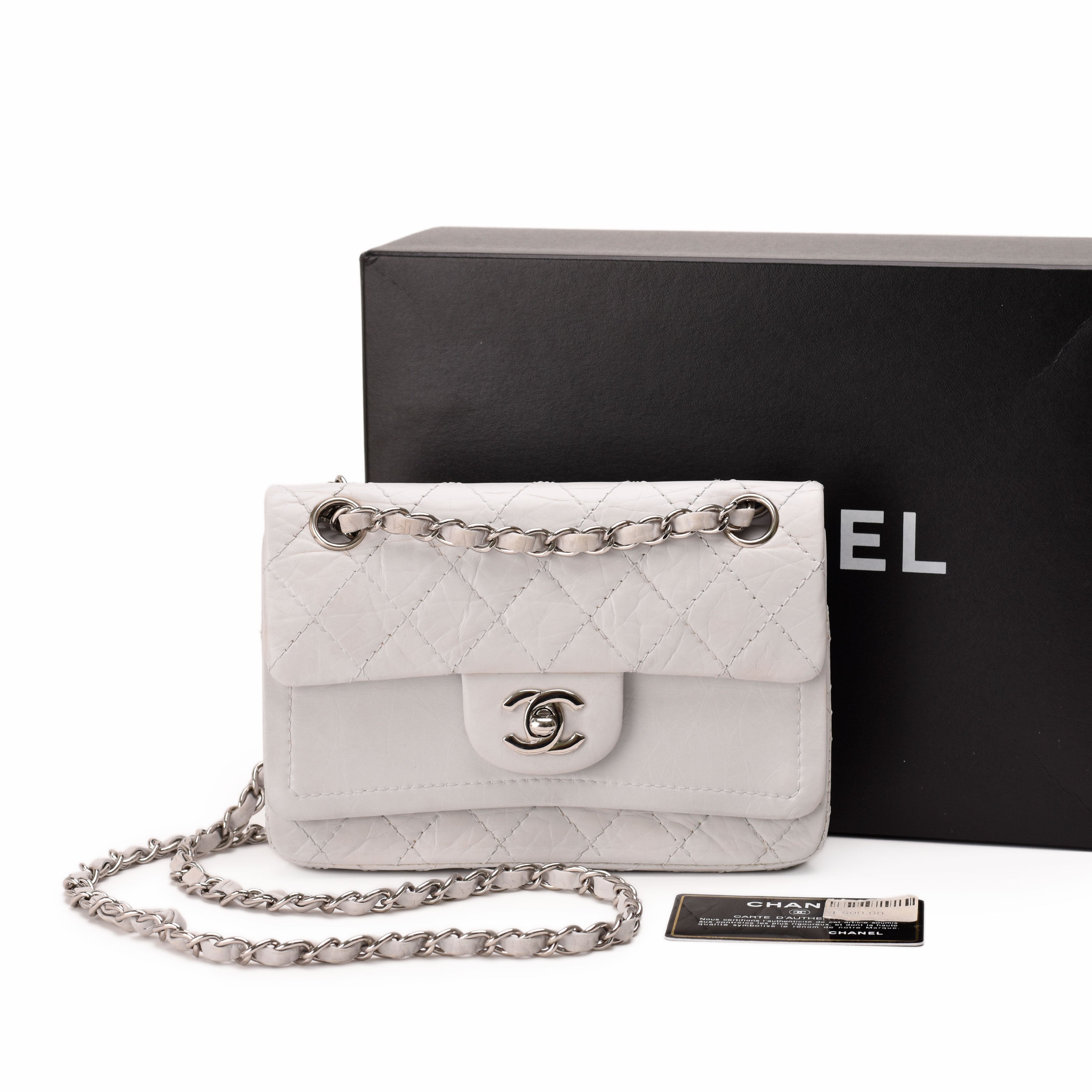 Chanel Vintage Mini Double Flap Quilted Aged Calfskin White SHW