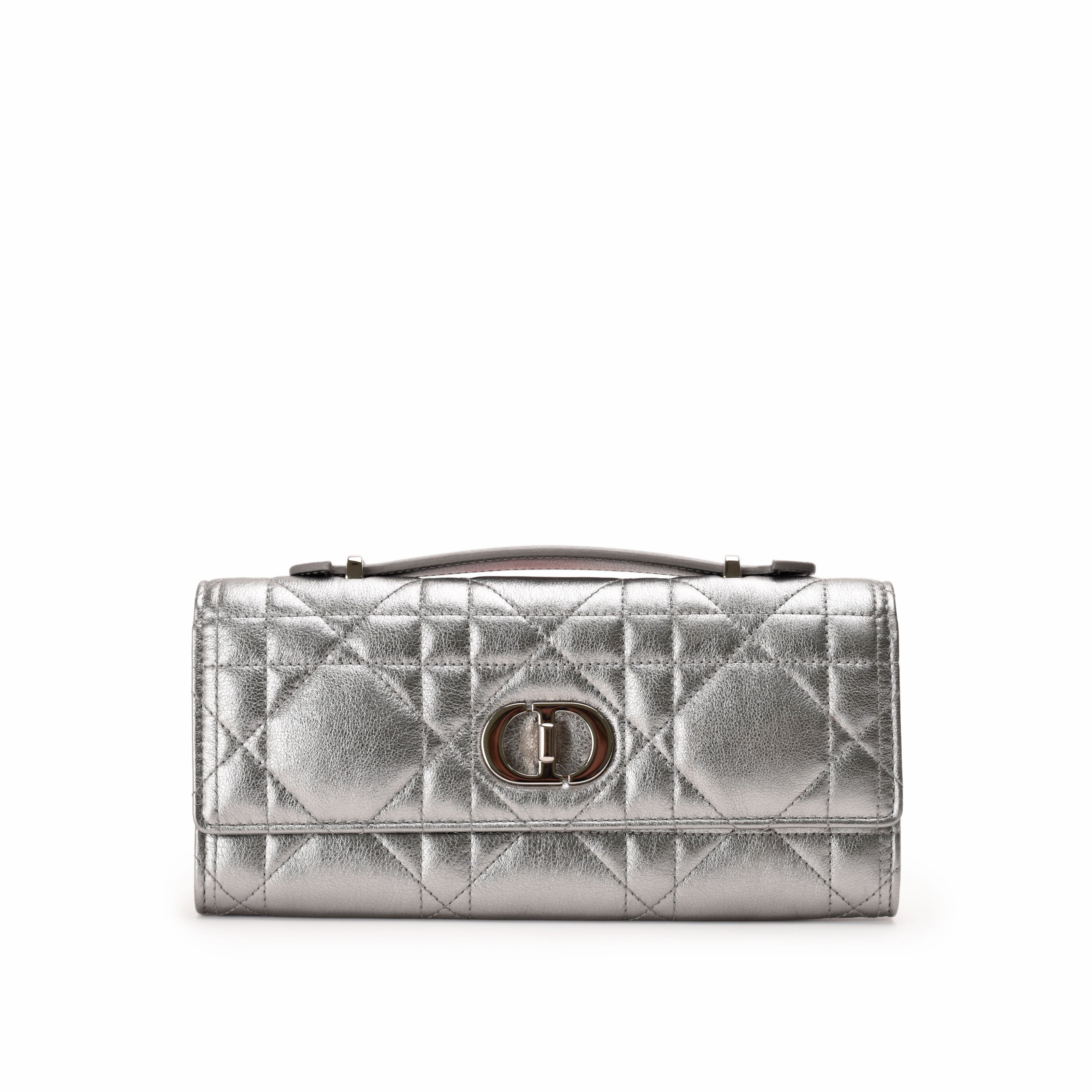 Dior Miss Caro Top Handle Pouch Metallic Silver