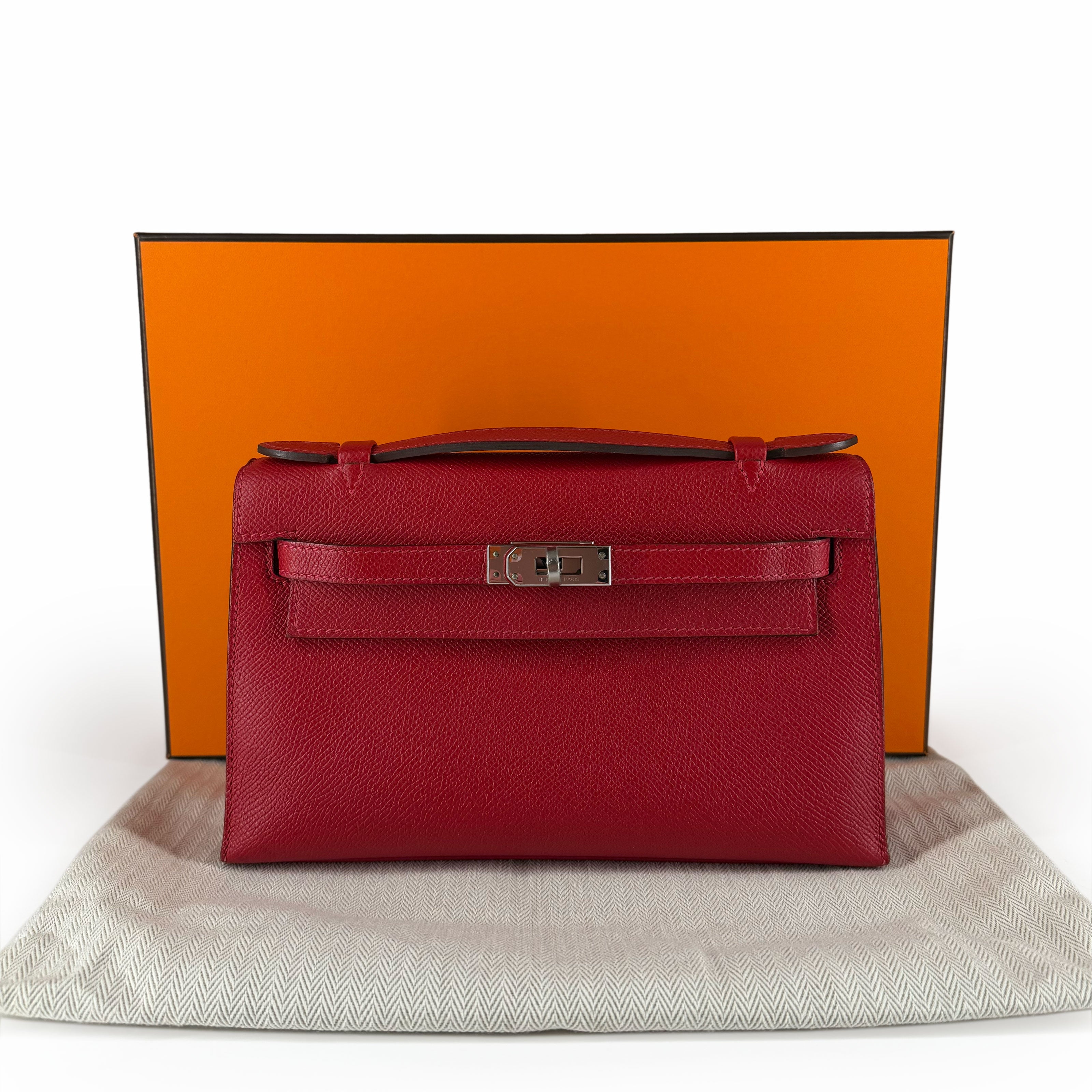 Hermès Kelly Pochette Rouge Casaque Epsom PHW