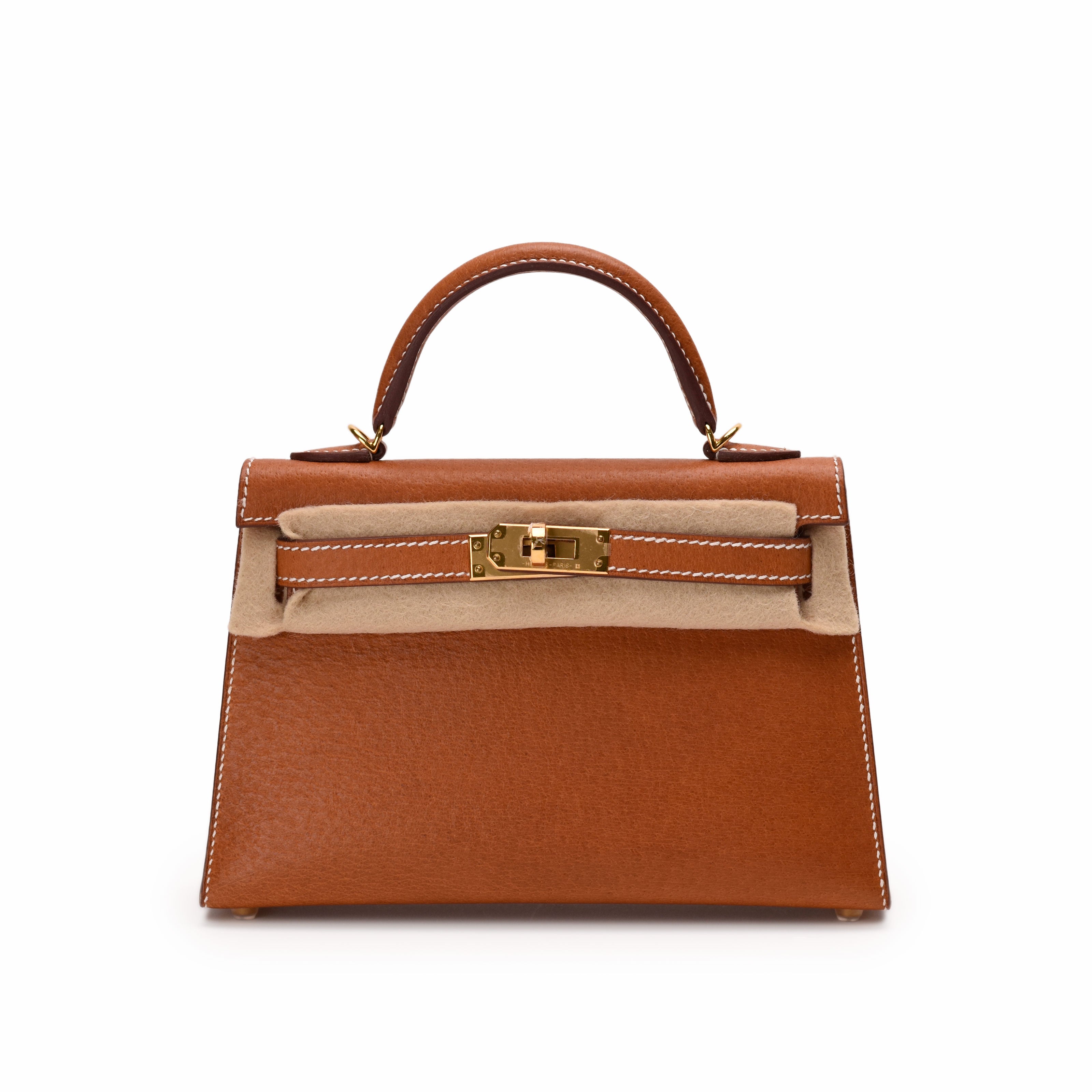 Hermès Mini Kelly Sellier Toffee Porc Leather GHW