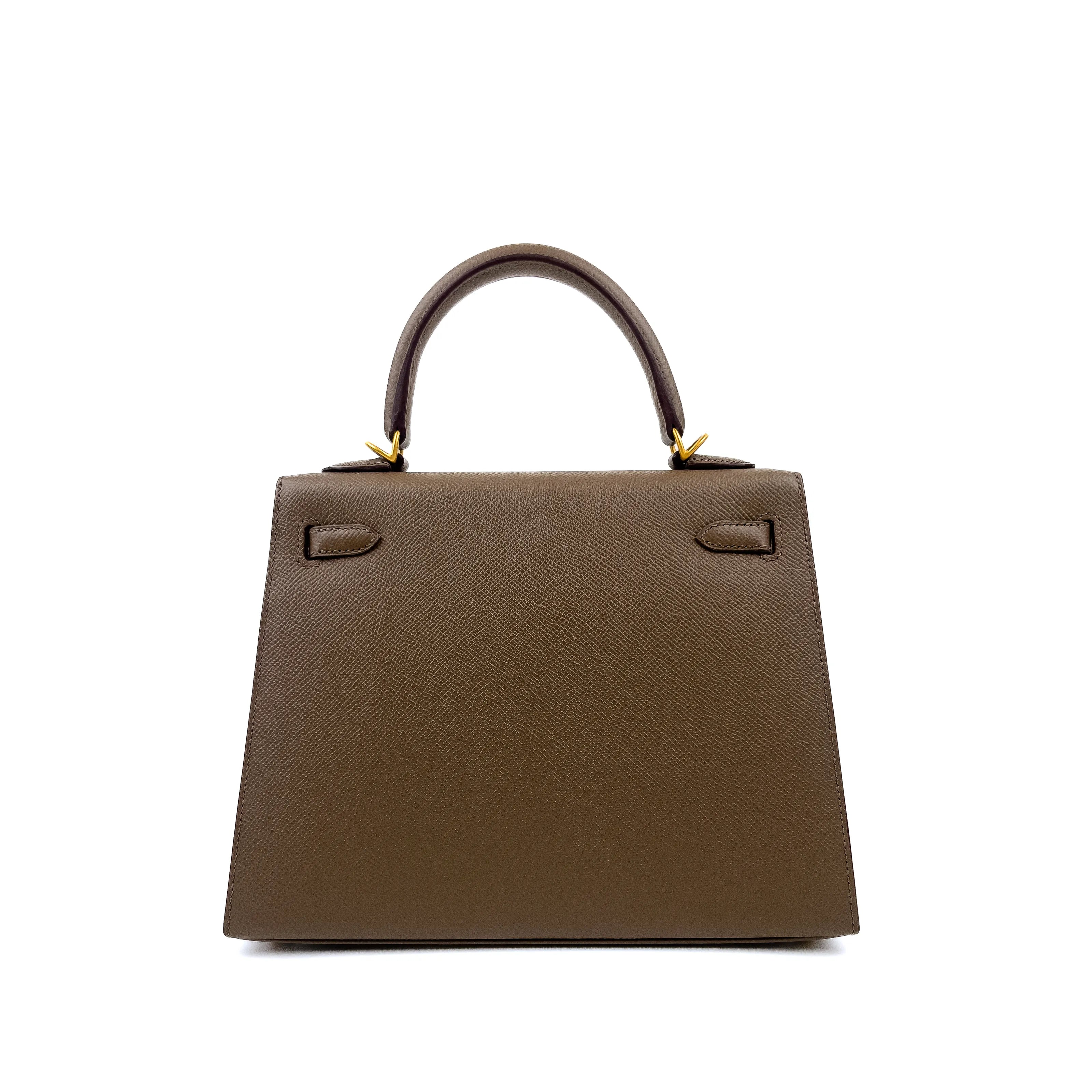 Hermès Kelly 25 Sellier  Etoupe & Rouge H Bi-Colour with Brushed Gold Hardware