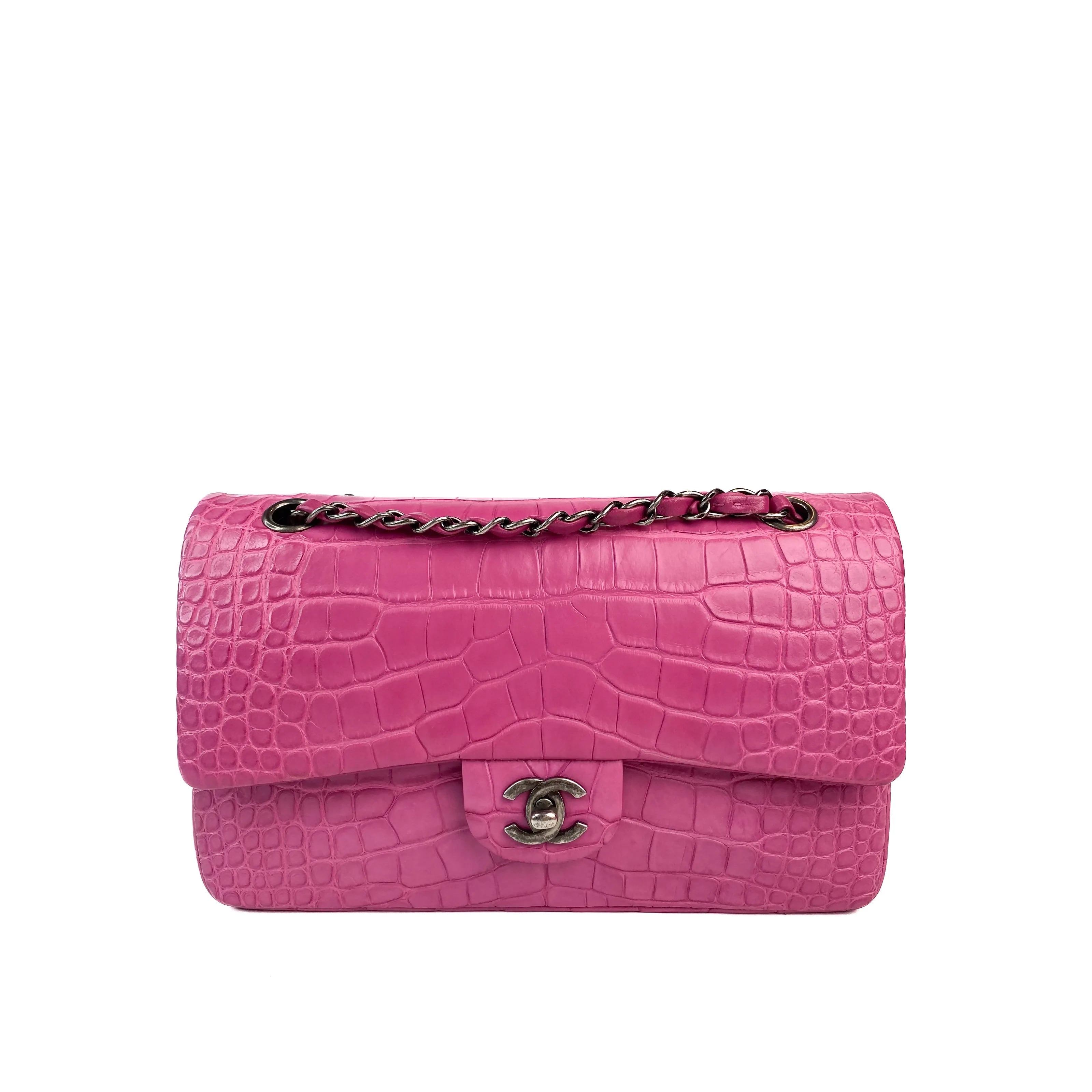Chanel Timless Medium Double Flap in Pink Alligator SHW 1